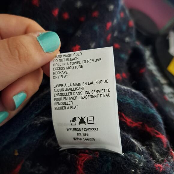 Woolrich Women XL Petite Navy Fair Isle Stripped Wool Blend Sweater - Picture 5 of 5